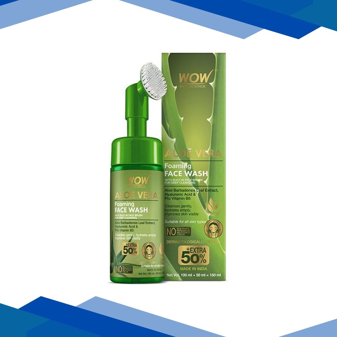 Wow Life Science Aloe Vera Foaming Face Wash with Built-In Face Brush for deep cleansing 150 ml