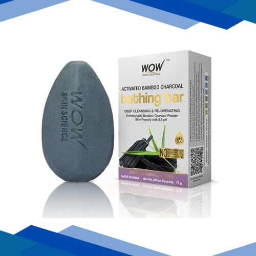 WOW Skin Science Activated Bamboo Charcoal Bathing Bar – Skin-Friendly with 5.5 pH 75 gm