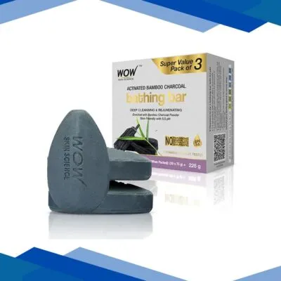 WOW Skin Science Activated Bamboo Charcoal Bathing Soap – Pack of 3 with 5.5 pH -(75g X 3) 1’s