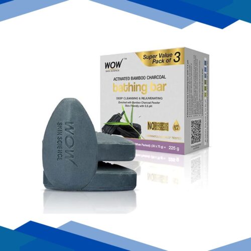 WOW Skin Science Activated Bamboo Charcoal Bathing Soap – Pack of 3 with 5.5 pH -(75g X 3) 1’s