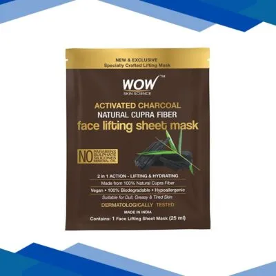 WOW Skin Science Activated Charcoal Natural Cupra Fiber Face Lifting Sheet Mask 25 ml