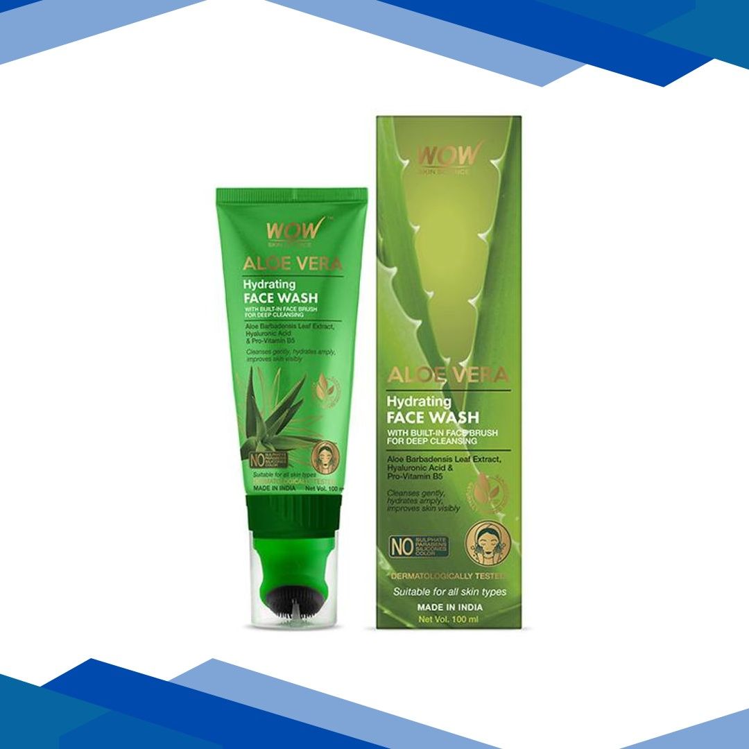 WOW Skin Science Aloe Vera Hydrating Gentle Face Wash GEL with Built-In Face Brush 100 ml