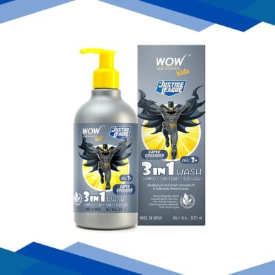 WOW Skin Science Kids 3 in 1 Wash – Shampoo + Conditioner + Body Wash – Caped Crusader Batman Edition 300 ml