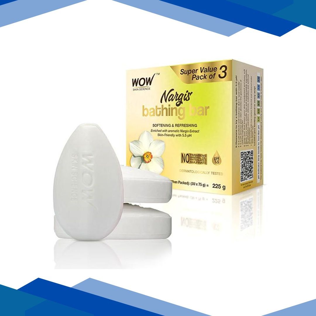 WOW Skin Science Nargis Bathing Bar – Super Value Pack of 3 – Skin-Friendly with 5.5 pH (75g X 3) 1’s