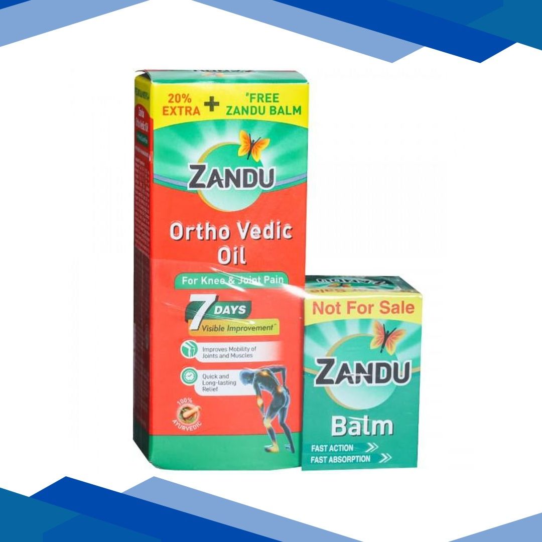 Zandu Ortho Vedic Oil (50ml + 10ml Free) 60 ml + Zandu Balm 8 ml